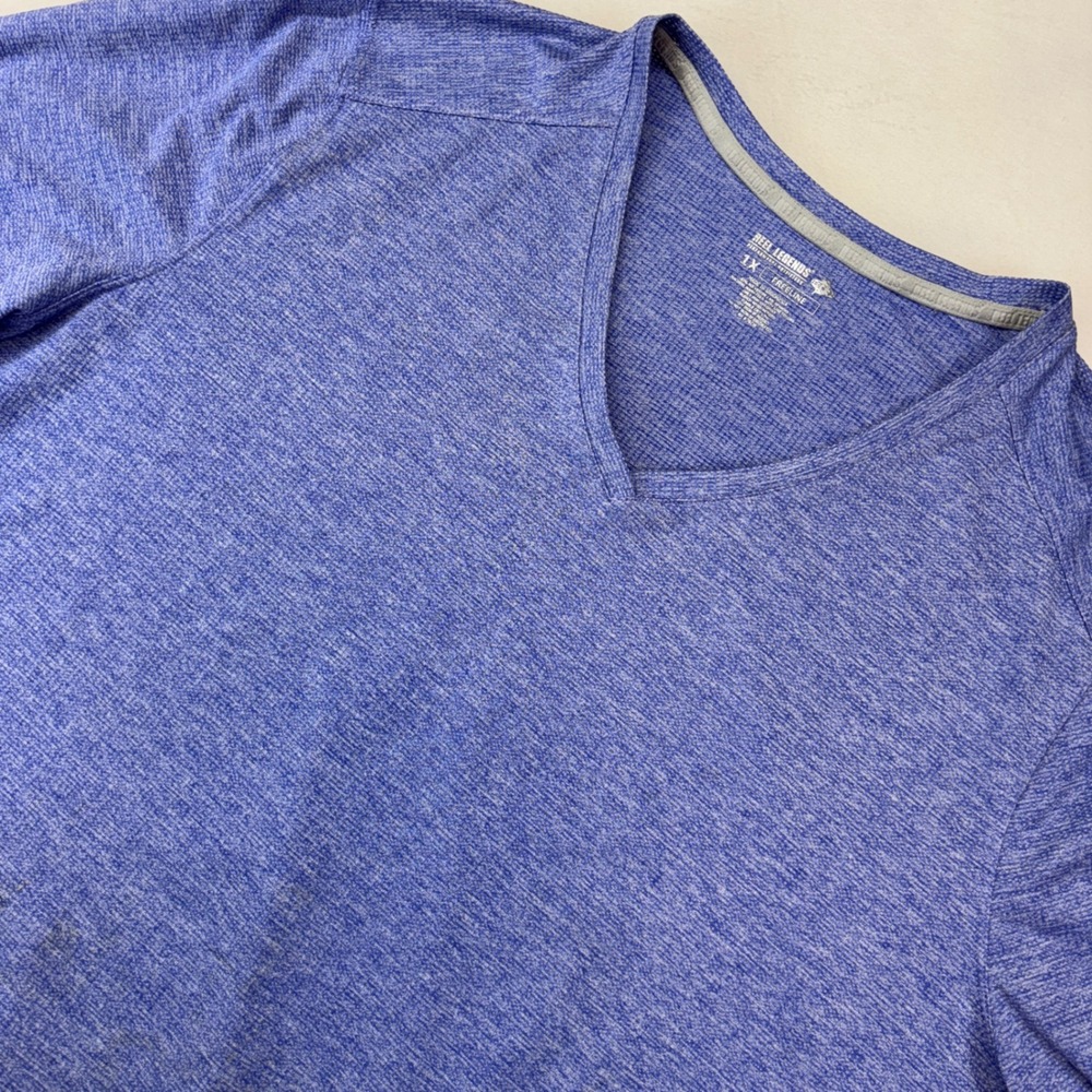 Reel Legends Performance Outfitters Freeline V-Neck T-Shirt Top 1X Blue